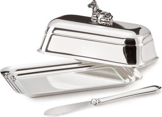 Edzard Premium Butterdose Kuh inkl. Buttermesser - edel versilbert und anlaufgeschützt