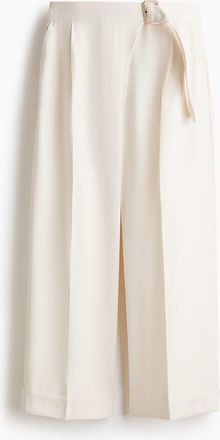 H&M Straight-leg Pants With Belt in Cream at Nordstrom, Size 10