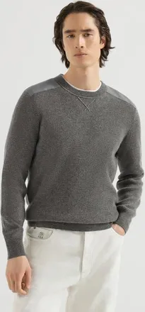Brunello Cucinelli Cashmere ribbed sweater with cotton inserts in Lead at Nordstrom, Size 56