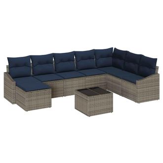 vidaXL Conjunto De Sof&aacute; De Jard&iacute;n 8 Pcs Gris Y Marino Rat&aacute;n Sint&eacute;tico Vidaxl