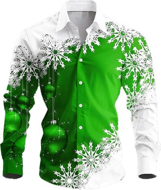 Generic Mens Christmas Shirts Funny Graphic Novelty 3D Print Xmas Holiday Tops Casual Long Sleeve Button Down Lightweight Festival Party Dress Shirts