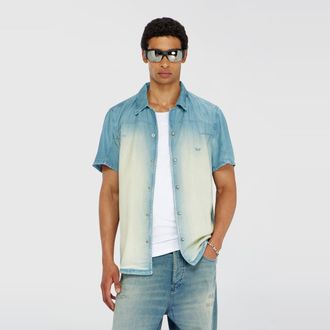 Diesel Short-sleeve shirt in fluid overdyed denim - Denim Shirts - Man - Blue