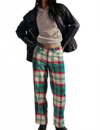 Free People Cheers Straight Leg Pant In Green Combo