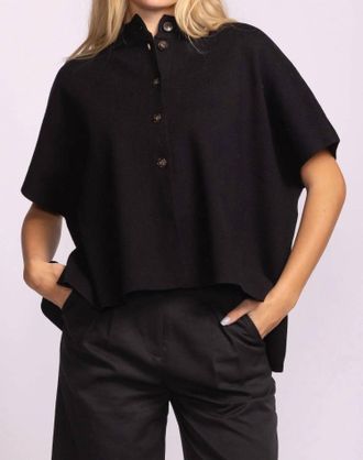 Pink Martini Melrose Mock Neck Button-Up Sweater In Black