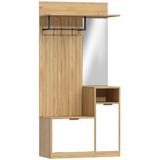 HOMCOM Perchero zapatero 80x36x168 cm roble
