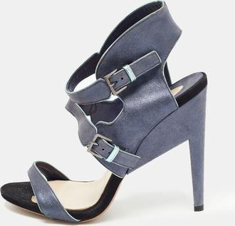 Nicholas Kirkwood Grey /black Leather Ankle Strap Sandals