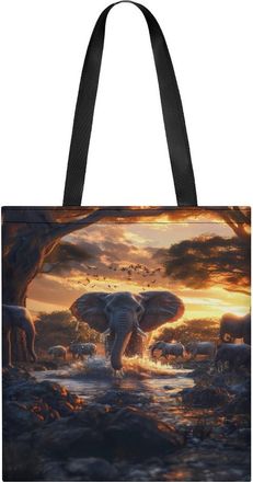 Generic Elephants in Sunset Water Womens Tote Casual Shopping Bag Lightweight Shoulder Bags Hobos Handbag for Work Travel Daily 35x40cm