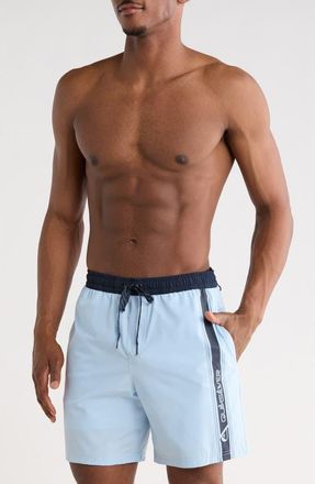 Quiksilver Trade Logo Stripe Volley Swim Shorts in Skyway at Nordstrom Rack, Size X-Large