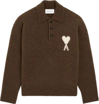 Ami De Coeur Polo Sweater - Dames - Ronde hals truien - Bruin - L - Wol - Truien & Vesten