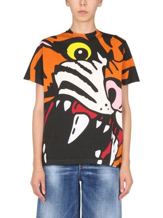 Dsquared2 Orange and Black Tiger Graphic Oversized T-Shirt