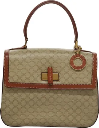 Celine Vintage Convertible Top Handle Macadam Coated Canvas Beige Canvas Handbag (Pre-Owned)