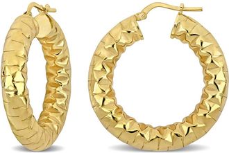 Amour 31.5 Mm Diamond Cut Hoop Earrings In Yellow Plated Sterling Silver