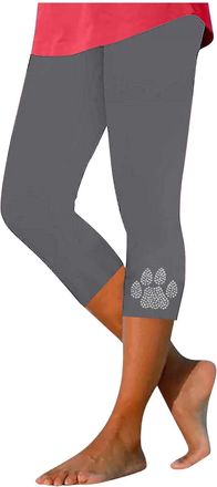 Generic 3/4 Length Leggings Gym Workout Elastic Waist Summer Sports Cropped Trousers for Women UK Casual Dog Paw Comfy Holiday Three Quarter Length Trousers R