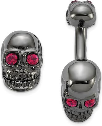 Diamond2Deal Sterling Silver Ruthenium Plated Crystal Movable Skull Cuff Link