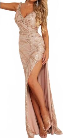 Terani Couture V-Neck Sleeveless Gown In Gold