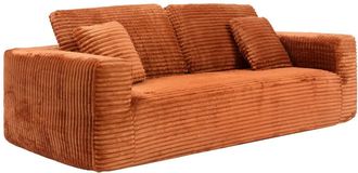 Atmosphera Sof&aacute; Comprimido Solka De 3 Plazas Con Tapizado De Piel Acanalada Color &Aacute;mbar - Atmosphera Cr&eacute;ateur DInt&eacute;rieur