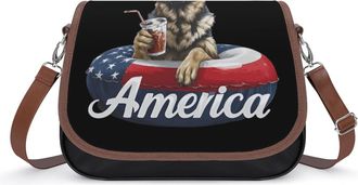 Generic German Shepherd Dog U.S. Flag Womens Crossbody Bag Fashion Shoulder Handbags Message Tote Bag with Adjustable Strap