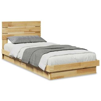 Berkfield Home Bed Frame with Headboard Frame 75x190 cm Small Single Solid Wood Oak in Brown