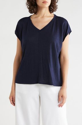 Eileen Fisher V-Neck Organic Linen T-Shirt in Ink at Nordstrom Rack, Size Xx-Small