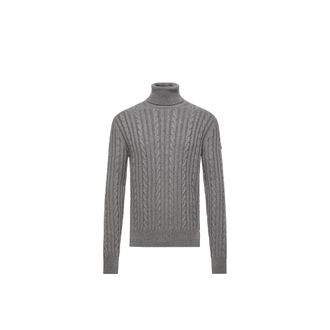 Moncler Moncler Leather Logo Wool Sweater, Men, Grey, Size: 3xl