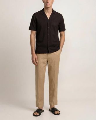 Orlebar Brown Maitan Linen Short Sleeve Shirt in Espresso at Nordstrom, Size Xx-Large