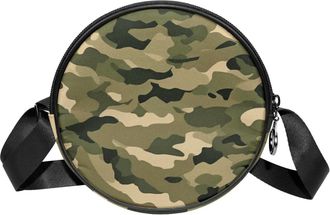 Generic Circle Crossbody Bag for Women, Camouflage Small Sling Bag Daypack with Zipper Adjustable Shoulder Straps Casual Ladies Girls Round Purse