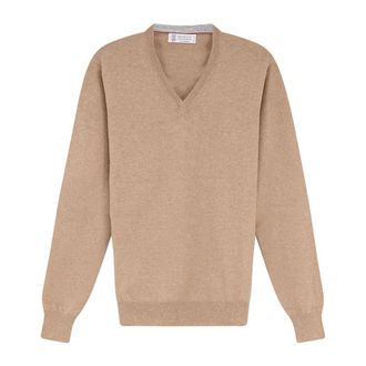 Brunello Cucinelli Cashmere V Neck - male - Brunello Cucinelli - V-neck Knitwear - Beige - M - Knitwear