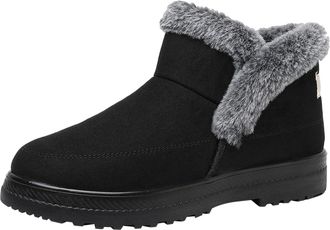 Generic Women Faux Fur Lined Winter Boots Waterproof Snow Boot Warm Slip On Ankle Booties Wide Fit Walking Shoes Non Slip Hiking Trainers (Black, 8.5)