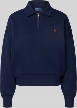 Polo Ralph Lauren Sweatshirt mit Polokragen und Label-Stitching in Marine, Größe M