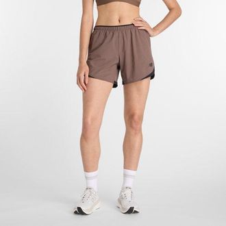 New Balance Womens RC Essential Short 5 in Brown/Grey Polywoven, size Small