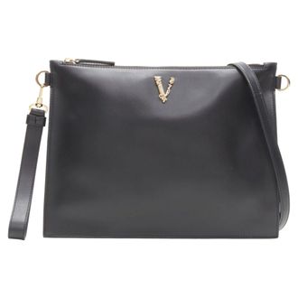 Versace Virtus Barocco V leather zip clutch crossbody bag