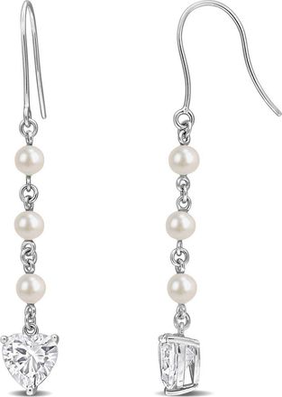 Delmar Cultured Pearl & Lab Grown White Sapphire Heart Drop Earrings at Nordstrom Rack