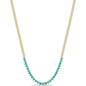 Zo&euml; Chicco 14K Gold Turquoise Curb Chain Necklace in 14K Yellow Gold /Turquoise at Nordstrom, Size 16
