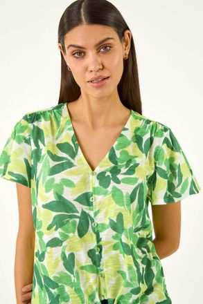 Roman Leaf Print Tie Front Top
