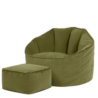 Icon Brand Puf sill&oacute;n concha con reposapi&eacute;s cuadrado de terciopelo verde oliva