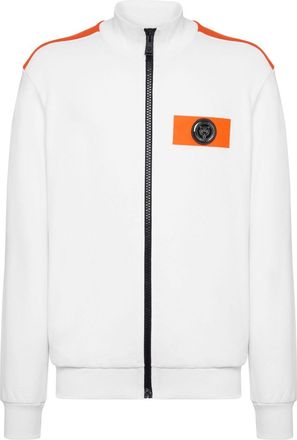 Plein Sport logo-patch zip-up jacket - men - Cotton/Polyester - M - White