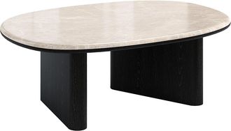 Vente-Unique Mesa de centro de m&aacute;rmol y chapado de roble - Beige y negro - CORMINA