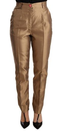Dolce & Gabbana Womens Gold Silk Trousers - Brown - Size EU 32 (Womens)