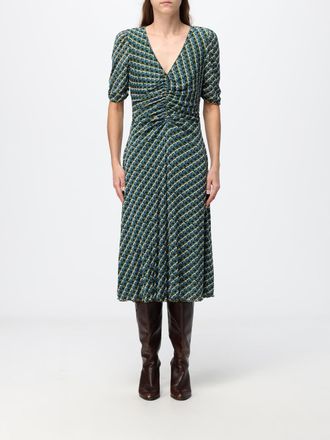 Diane Von F&uuml;rstenberg Abito midi in jersey con stampa geometrica e vita arricciata