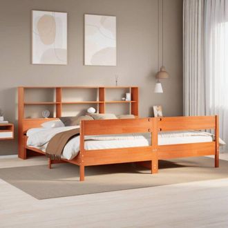 vidaXL Vidaxl - Cama Con Estanter&iacute;a Sin Colch&oacute;n Madera Maciza Marr&oacute;n 200x200 Cm