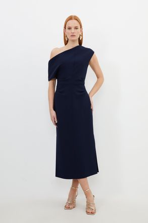 Karen Millen Womens Compact Stretch Drop Shoulder Tailored Midi Dress - Navy - Size 6 UK