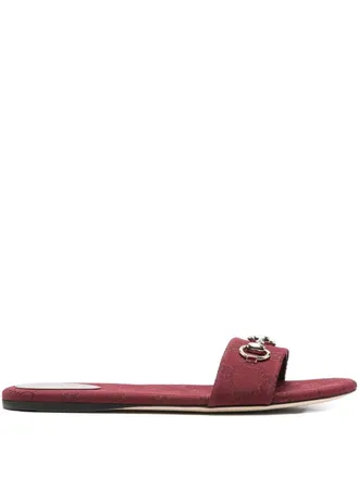 Gucci horsebit monogram sandals - women - Fabric/Calf Leather/Fabric/Calf Leather - 37.5 - Red