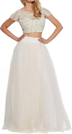 Mac Duggal Two-Piece Prom Dress In Ivory