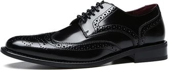Generic Dress Oxford for Men Lace Up Wing Tip Brogue Embossed Round Burnished Toe Leather Rubber Sole Slip Resistant Low Top Anti-Slip Wedding(Black,5.5 UK)