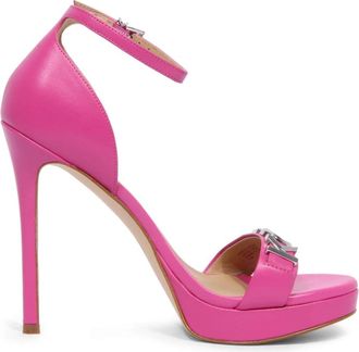 Michael Kors Jordyn Platform Sandaal met Letters - Dames - Sandalen met hakken - Roze - 38 EU - Leer - Schoenen