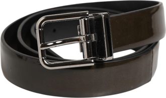 Dolce & Gabbana Bruin Glanzend Leren Klassieke Metalen Gesp Riem