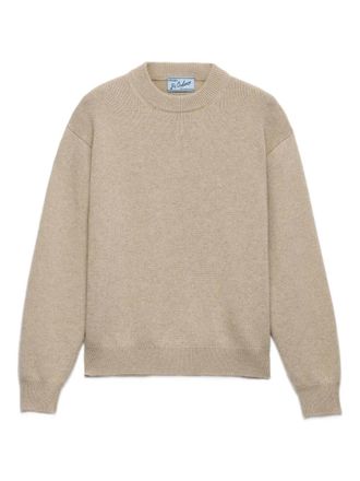 Prada triangle-logo ribbed sweater - men - Recycled Cashmere - 46 - Neutrals