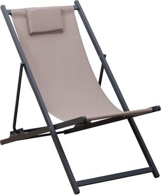 Mobili Rebecca Silla Reclinable Plegable Rebecca Mobili Sarson 93x58x92 Poli&eacute;ster Aluminio Beige Gris Oscuro