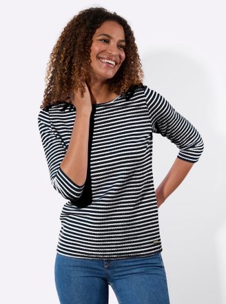 Casual Looks 3/4-Arm-Shirt CASUAL LOOKS Ringelshirt, Damen, Gr. 36, marine, wei&szlig;, geringelt, 54% Polyester, 36% Baumwolle, 10% Viskose, gemustert, gestreift, mehrf