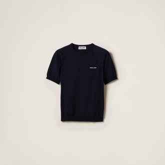 Miu Miu Wool Crew-neck Sweater, Woman, Navy, Size 36